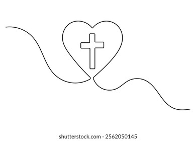 Christian three cross icon continuous one line art drawing of white background 