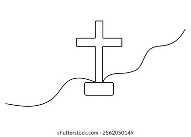 Christian three cross icon continuous one line art drawing of white background 