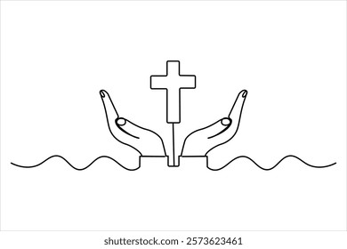 Christian three cross single line drawing of isolated vector icon 
with white background