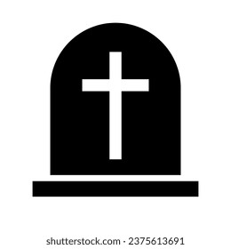 Christian tomb silhouette icon with cross engraved. Vector.