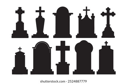 Christian Tombstones isolated on white background, Vector