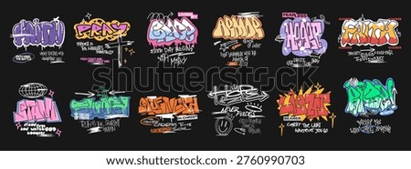 Christian T-shirt Design Bundle with Graffiti Style. Urban Graphic Set for Print. Oversized Tee Mockup, Street Art Apparel Design Collection. Inspirational Spiritual Quotes, Religion, Christianity.