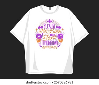 Christian t-shirt design for print. Easter ornament graphic design for merch, Christianity and Jesus theme, Faith design