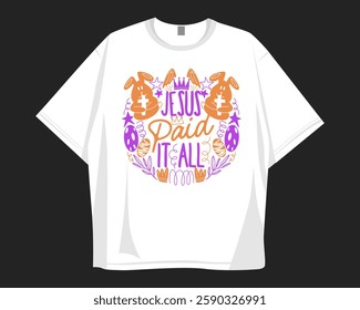 Christian t-shirt design for print. Easter ornament graphic design for merch, Christianity and Jesus theme, Faith design