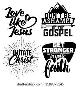 Christian typography and lettering. Illustration of the phrases of biblical motivation.