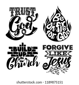 Christian typography and lettering. Illustration of the phrases of biblical motivation.