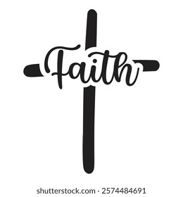 Christian vector cross with faith word, Christian clipart, Religious vector sign