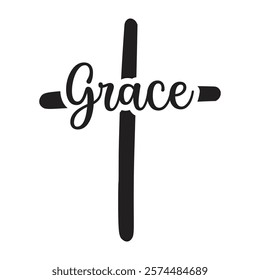 Christian vector cross with grace word, Christian clipart, Religious vector sign