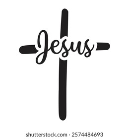 Christian vector cross with Jesus word, Christian clipart, Religious vector sign