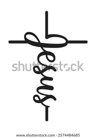 Christian vector cross with jesus word, Christian clipart, Religious vector sign