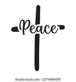 Christian vector cross with peace word, Christian clipart, Religious vector sign