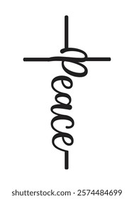 Christian vector cross with peace word, Christian clipart, Religious vector sign