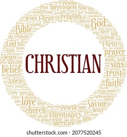 Christian vector illustration word cloud isolated on white background.