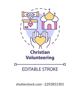 Christian volunteering concept icon. Community service. Modern Christianity abstract idea thin line illustration. Isolated outline drawing. Editable stroke. Arial, Myriad Pro-Bold fonts used