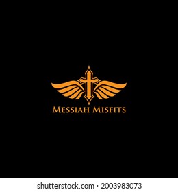 christian winged cross simple vector illustration logo