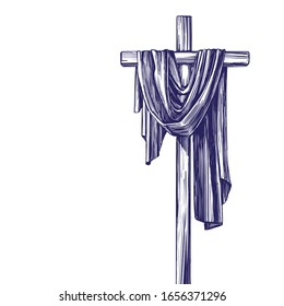 Christian wooden cross. Easter, symbol of Christianity hand drawn vector illustration sketch