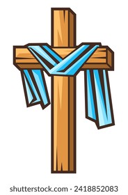 Christian wooden cross. Happy Easter image. Religious symbol.