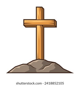 Christian wooden cross. Happy Easter image. Religious symbol.