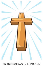 Christian wooden cross. Happy Easter image. Religious symbol.