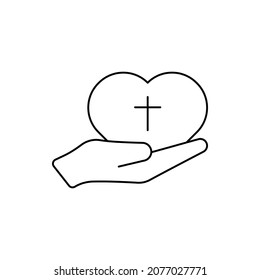 christian worship cross on hand icon