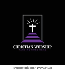 Christian worship logo design step cross concept