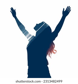 Christian worship woman lifting hands silhouette vecto vector illustration