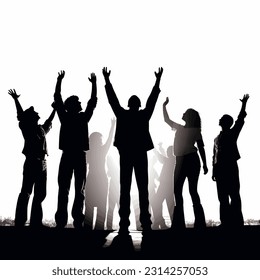 Christian worship young people silhouette lifting hand vector illustration