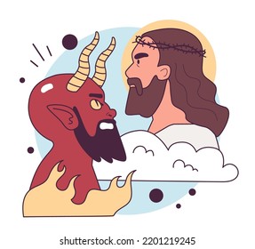 Christianity. Ancient monotheistic religion. God or creator against devil or satan. Afterlife theory, heaven or hell. Flat vector illustration