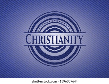 Christianity badge with denim texture. Vector Illustration. Detailed.