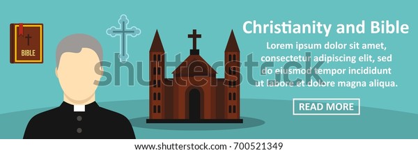 Christianity and bible banner horizontal concept.\
Flat illustration of christianity and bible banner horizontal\
vector concept for\
web