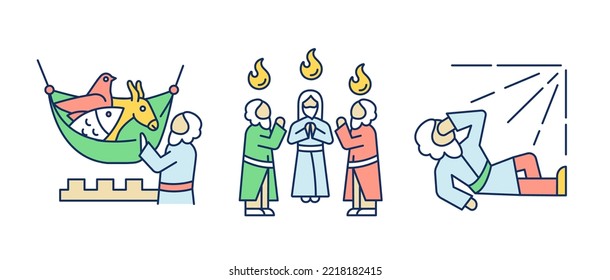Christianity biblical characters RGB color icons set. Religious stories. Jesus Christ followers. Isolated vector illustrations. Simple filled line drawings collection. Editable stroke