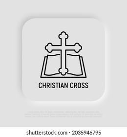 Christianity, christian cross and Bible thin line icon. Religion. Vector illustration.