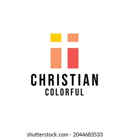 christianity colorful Logo vector design. religion symbol icon graphic. church emblem for Company and business