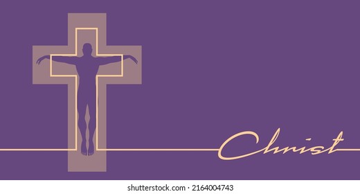 Christianity concept illustration. Cross with human silhouette and Christ word