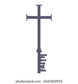 Christianity concept illustration. Cross shape key with hope word. Concept of a key of hope.