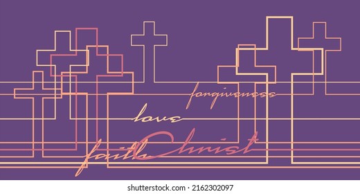 Christianity concept illustration. Crosses and relative words. Thin line style