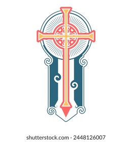 Christianity concept illustration. Emblem of decorated cross. Religion symbol