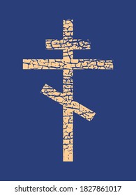Christianity concept illustration. Orthodox cross textured by grunge pattern