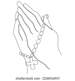 
Christianity continuous line drawing  Hand and Christian cross symbol  One hand contour drawing minimalistic sketch 