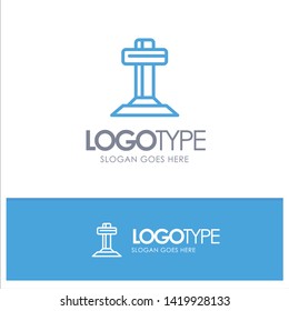 Christianity, cross, easter Blue Outline Logo Place for Tagline