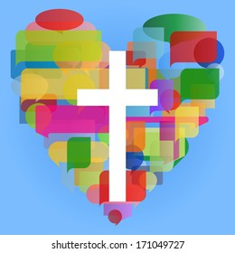 Christianity cross and heart religion vector abstract background concept illustration