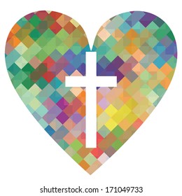 Christianity cross and heart religion vector abstract background concept illustration