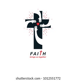 Christianity Cross true belief in Jesus vector symbol, Christian religion icon. Faith and Religion brings people together.