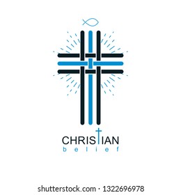 Christianity Cross true belief in Jesus vector symbol, Christian religion icon.