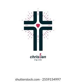 Christianity Cross true belief in Jesus vector symbol, Christian religion icon.