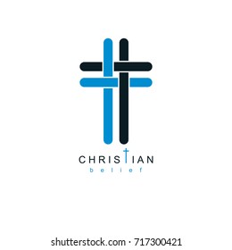 Christianity Cross true belief in Jesus vector symbol, Christian religion icon.