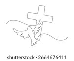 Christianity. Dove and cross. Continuous line drawing. Religion concept. Vector illustration.