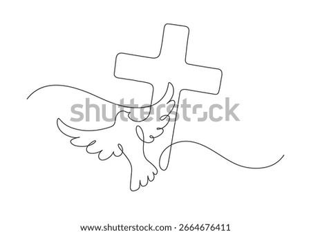 Christianity. Dove and cross. Continuous line drawing. Religion concept. Vector illustration.