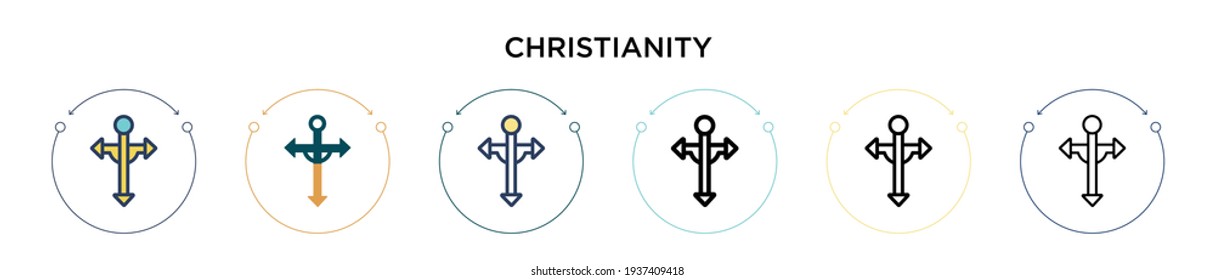 Christianity icon in filled, thin line, outline and stroke style. Vector illustration of two colored and black christianity vector icons designs can be used for mobile, ui, web