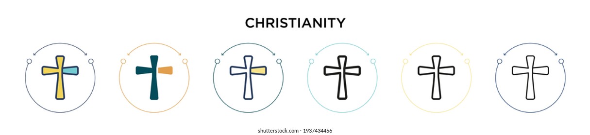 Christianity icon in filled, thin line, outline and stroke style. Vector illustration of two colored and black christianity vector icons designs can be used for mobile, ui, web